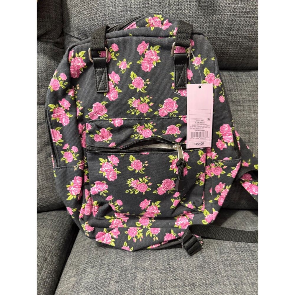 wild fable Black Floral Mini Backpack with Pink Roses